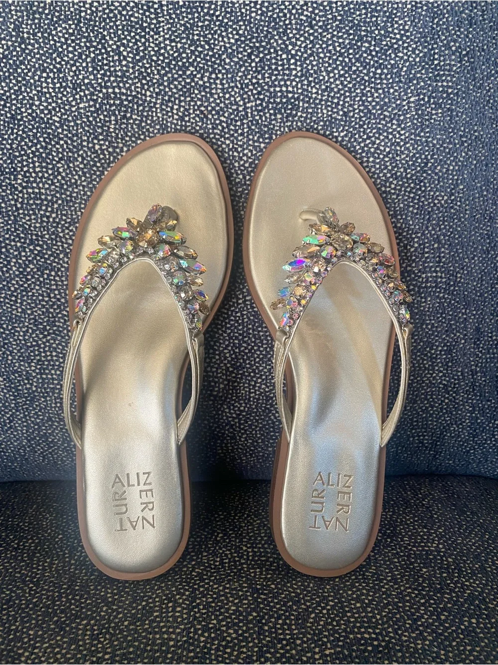 Naturalizer Gold Jeweled T-Strap Flip Flops